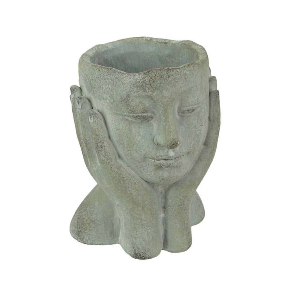 Cement Head Lady Resting Face In Hands Decorative Flower Pot Home Decor Planter